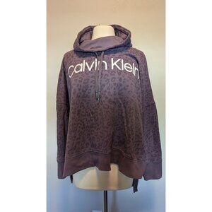 Calvin Klein Womens Leopard Print Hoodie Purple Relaxed Fit XXL